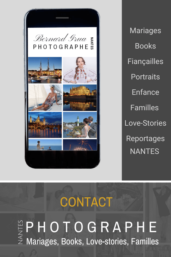 Bernard Grua Photographe à Nantes: mariages, shooting mode et beauté, séances photos portraits, fiançailles, love-stories, engagement, maternité, naissances, baptêmes, communions, événements, heure bleue, patrimoine, reportage