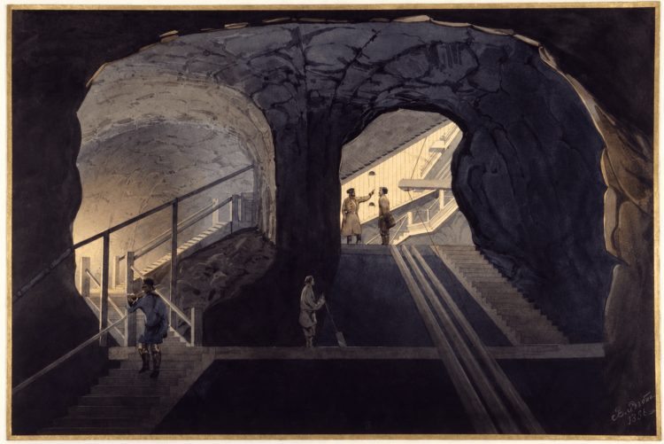 Batagol, gouache de Carl Wolff : galeries du gisement principal de graphite