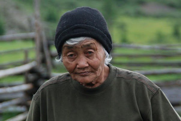 Долгор Самаева, femme soyote, dans l’estive de Boldokte, monts Saïan orientaux, 2008.