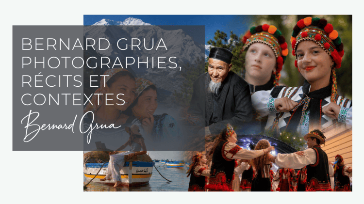 Photomontage de photographies de Bernard Grua : portraits et scènes de vie en Haute Asie, Sibérie, Ukraine et Tunisie.