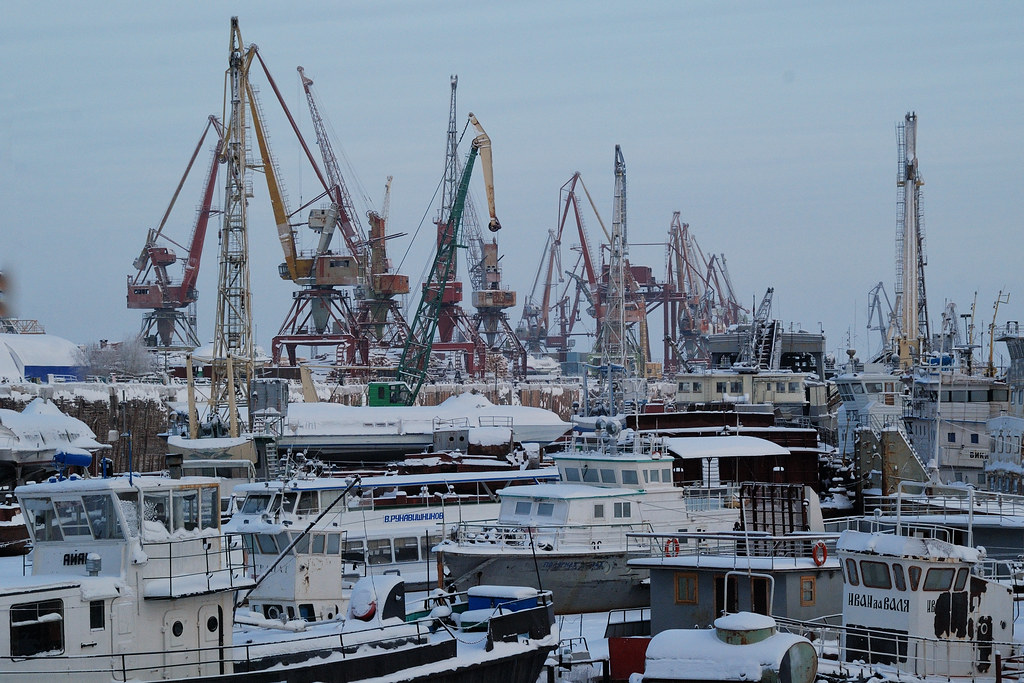 Port de Iakoutsk avec la Léna gelée, Iakoutie, Sibérie